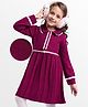 Hola Bonita Knitted Full Sleeves Textured Fabric Sweater Dress With Belt - Plum