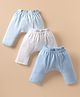 I Bears Interlock Knit Full Length Stripes & Star Printed Leggings Pack Of 3 - Light Blue & White