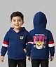 Babyhug Cotton Knit Full Sleeves Hooded Sweatjacket With Front & Back Lion Graphics & Kangaroo Pockets - Navy Blue
