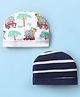 Babyhug 100% Cotton Stripes & Jungle Theme Printed Caps Pack Of 2 Multi Colour - Diameter 13 cm