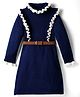 Hola Bonita Knitted Full Sleeves Textured Fabric Sweater Dress With Belt - Navy Blue