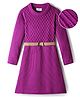Hola Bonita Knit Full Sleeves Textured Woollen Dress with Belt - Purple