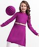 Hola Bonita Knit Full Sleeves Textured Woollen Dress with Belt - Purple