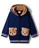 Babyhug Cotton Knit Full Sleeves Hooded SweatJacket with Bear Patch Detailing - Navy Blue