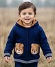 Babyhug Cotton Knit Full Sleeves Hooded SweatJacket with Bear Patch Detailing - Navy Blue