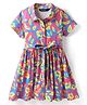 Pine Kids Cotton Knit Half Sleeves Frock With Belt & Floral Print - Dark Pink