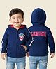 Babyhug Cotton Knit Full Sleeves Hooded Sweatjacket With Tiger Print & Kangaroo Pockets - Navy Blue