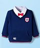 Babyhug Cotton Knit Full Sleeves Overlapped Sweatshirt With Varsity Patch & Kangaroo  Pockets - Navy Blue