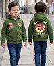 Babyhug Cotton Knit Full Raglan Sleeves Heavy Gauge Quilted Fabric Hooded Sweatjacket With Tiger Print & Kangaroo Pockets - Green