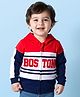 Babyhug Cotton Knit Full Sleeves Hooded Sweatjacket With Boston Embroidery - Multicolor
