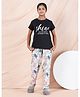 Taatoom Cotton Jersey Knit Half Sleeves Shine Text & Floral Printed Night Suit Set - Black