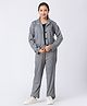 Taatoom Ponte Knit  Solid Tank Top & Checked Pant With Full Sleeves Coordinating Jacket Set - Black