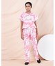 Taatoom Cotton Jersey Knit Half Sleeves Tie Dye Hooded Tee & Coordinating Pant Set - Pink