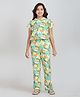Taatoom Cotton Jersey Knit Half Sleeves Leaves Printed Hooded Tee & Coordinating Pant Set - Multi Colour