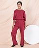 Taatoom Cotton Jersey Knit Three Fourth Sleeves Solid Tee & Pant Set - Maroon