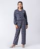 Taatoom Cotton Jersey Knit Full Sleeves Pineapple Printed Shirt Style Crop Top & Coordinating Pant Set - Grey