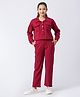 Taatoom Cotton Jersey Knit Full Sleeves Solid Shirt Style Crop Top & Coordinating Pant Set - Maroon