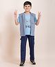 Taatoom Cotton Rich Ponte Knit  Half Sleeves This Boy Will Change The World Print Tee & Pant With Houndstooth Jaquard Knit Jacket-Blue