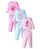 Bonfino 100% Cotton Knit Full Sleeves Night Suit with Happy Vibes Text Print Pack of 3 - Pink & Light Blue