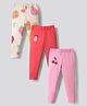 Bonfino 100% Cotton Knit Full Length Leggings With Tropical Theme Print Pack Of 3 - Red Pink & Ivory