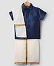 Dapper Dudes Cotton Silk Woven Half Sleeves Solid Shirt & Mundu With Angavastram Set - Navy Blue