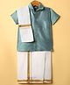 Dapper Dudes Cotton Silk Woven Half Sleeves Solid Shirt & Mundu With Angavastram Set - Pista