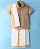 Dapper Dudes Cotton Silk Woven Half Sleeves Solid Shirt & Mundu With Angavastram Set - Fawn