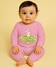 The Peppy Tend 100% Cotton Knit Full Sleeves Could I Be Any Cuter Text & Bunny Printed Romper - Pink
