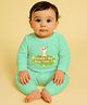 The Peppy Tend 100% Cotton Knit Full Sleeves Could I Be Any Cuter Text & Bunny Printed Romper - Sea Green