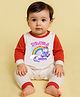 The Peppy Tend 100% Cotton Knit Full Sleeves Drama Queen Text & Baby Unicorn Printed Romper - White & Red