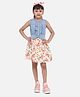 StyleStone Denim Woven Sleeveless Bow Applique Detailed Floral Printed Dress - Blue & Cream