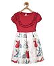 StyleStone Cotton Woven Half Puffed Sleeves Bunny Printed Dress - Red & Off White