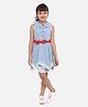StyleStone Denim Woven Sleeveless Lace Embellished Dress With Belt Set - Blue & Red