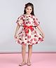 StyleStone Woven Cold Shoulder Sleeves Floral Printed Dress With Belt - Cream & Red