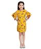StyleStone Woven Cold Shoulder Sleeves Floral Printed Tassels Embellished Dress - Mustard