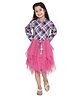 StyleStone Woven Full Sleeves Checked Ruffled Dress - Blue & Pink