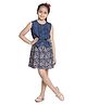 StyleStone Denim Woven Sleeveless Floral Printed Bow Applique Detailed Dress - Navy Blue