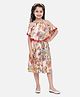 StyleStone Satin Woven Cold Shoulder Sleeves Floral Printed Lace Detailed Halter Neck Dress - Peach