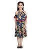 StyleStone Satin Woven Cold Shoulder Sleeves Floral Printed Lace Detailed Halter Neck Dress - Navy Blue