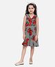 StyleStone Woven Sleeveless Floral Printed & Striped Drop Waist Dress - Red & Grey