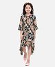 StyleStone Rayon Woven Three Fourth Bell Sleeves Floral Printed Dress - Black & Multi Colour