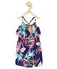 StyleStone Rayon Woven Sleeveless Leaves Printed Dress - Navy Blue