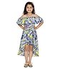 StyleStone Woven Cold Shoulder Leaves Printed High Low Dress - Blue