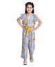 StyleStone Rayon Woven Sleeveless Floral Printed & Striped Jumpsuit - Blue & Yellow