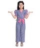 StyleStone Cotton Woven Flutter Sleeves Cherries Printed & Striped Jumpsuit - Blue & Pink