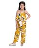 StyleStone Rayon Woven Sleeveless Floral Printed Lace Detailed Jumpsuit - Mustard