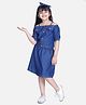 StyleStone Denim Woven Cold Shoulder Sleeves Solid Top & Skirt Set - Navy Blue