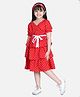 StyleStone Woven Half Puffed Sleeves Polka Dots Printed Layered Dress - Red