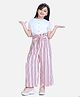 StyleStone Woven Half Puffed Sleeves Striped Jumpsuit - Pink & White