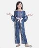 StyleStone Woven Off Shoulder Bell Sleeves Floral Printed Jumpsuit - Blue